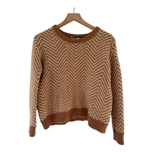Ganni Sweaters - Ganni Chevron Wool-Blend Sweater Knit Zigzag Brown Cream Anthropologie Size L